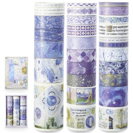 Youteer 27 Rolls Vintage Blue Washi Tape Set, Flower Butterflie Plant Ocean Decorative Tape for Scrapbooking, Junk Journal Supplies Planner, Gift Packaging.