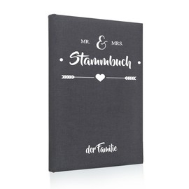 Hochzeitideal Mr & Mrs Family Book Series Grey 21.0 cm x 15.0 cm – Bookbinding Linen Family Book Registry Office with 6-Compartment Ring Mechanism for Certificates with Authority Holes