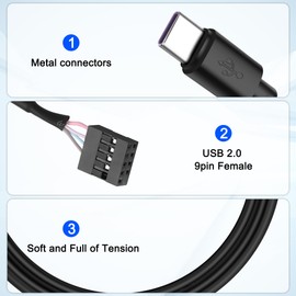 MEIRIYFA USB 2.0 9Pin 10Pin Header to USB C Adapter Cable,IDC 10Pin Motherboard Serial Female to USB 3.1 Type C Male 24AWG Extender Converter Cable -50CM (2PCS)