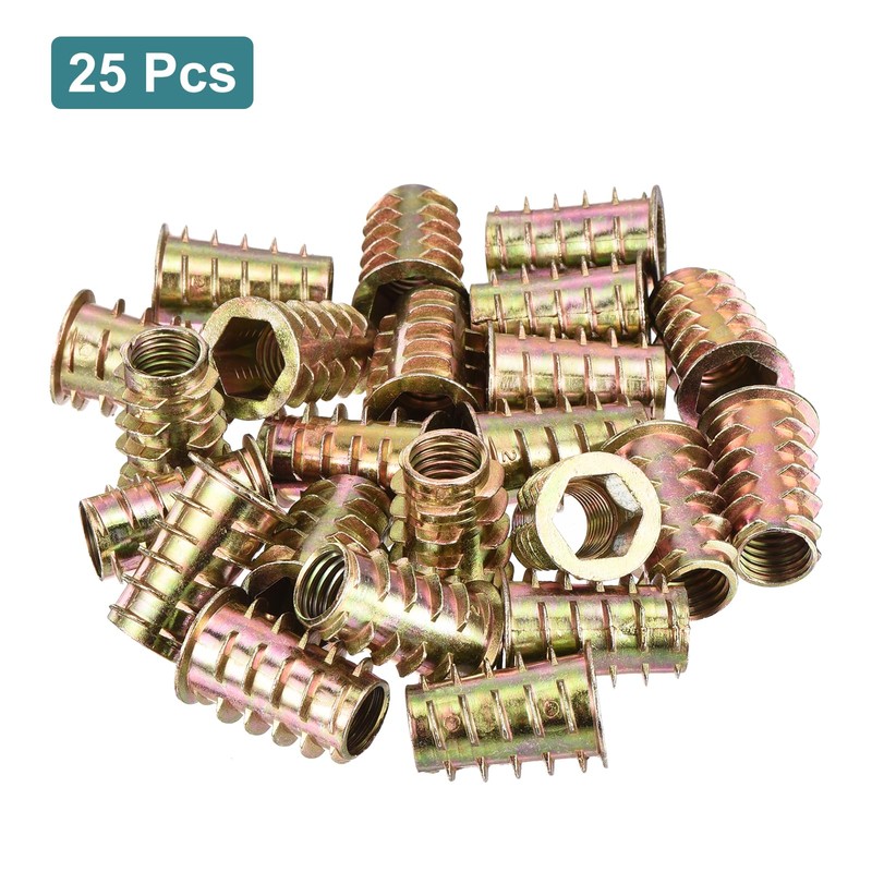 sourcing map 25Pcs Threaded Inserts, M10-1.5x25 Zinc Alloy Hex-Flanged Nut