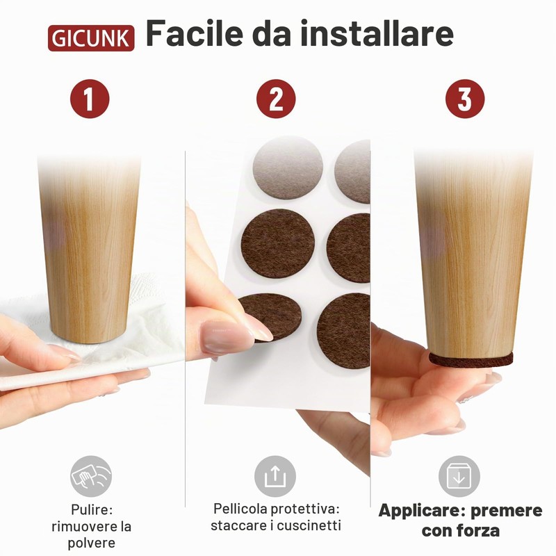 GICUNK 88 Pezzi Feltrini per Sedie, Gommini per Sedie, Marrone