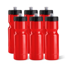 50 Strong Sports Water Bottles 6-Pack – Reusable 22 oz BPA-Free Plastic Bottles with Pull Top Cap – Made in USA – Top Rack Dishwasher Safe – Fits Most Bike Cages Brand - Red