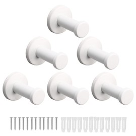 Vanloory Bath Towel Hooks, 6 Pack Round Coat Hooks, Sturdy Wall Mounted Robe Hook, SUS 304 Stainless Steel Heavy Duty Clothes Hanger, Wall Towel Hooks for Bathroom Bedroom Kitchen (2 in, White)