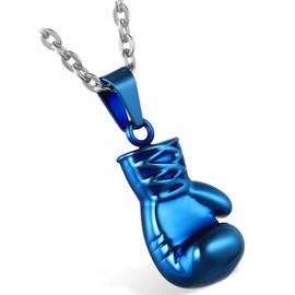 Flongo Men's Biker Stainless Steel Blue Boxing Glove Pendant Necklace, 22 inch Chain