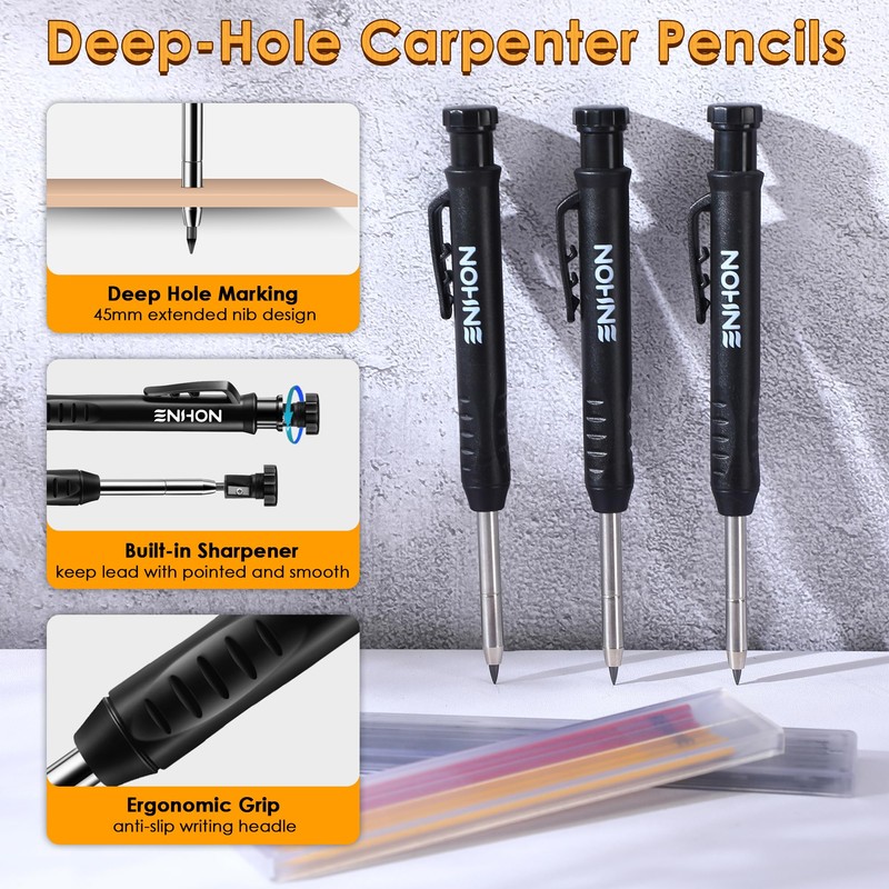 3 Pcs Carpenter Pencils with Retractable Holder, Mechanical Pencils Set