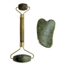 Rodillo y Gua Sha de Jade para Masaje Facial, Tonifica y Rejuvenece