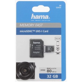 Hama microSDHC 32GB UHS-I Class1 C10 c/w Adapter - (533x / 80 Mb/s), Black