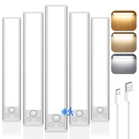 11.8in Under Cabinet Lighting, 2500mAh Rechargeable Battery Operated Closet Lights with 3 Color Tempers 108 LED, Wireless Motion Sensor Lights Indoor, Dimmable Lights for Kitchen, Hallway, 5-Pack