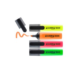 edding 345 Highlighter - Yellow, Orange, Pink, Green - Set of 4 - Chisel Nib 2-5 mm - Ideal for Bright Markings and Highlighting Text Passages and Notes