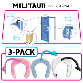 Militaur Door Stop. Door Pinch Guard. Glow in The Dark Blue Pink White. Door Slam Stopper. Cat Door Stopper for Food & Litter Access. Keeps Doors Open for Moving & Deliveries. Heavy Duty. (3 Pack)