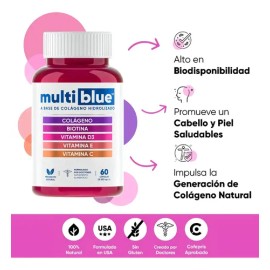 Multiblue Colágeno: Fortalece Piel, Uñas Y Cabello 60 Caps