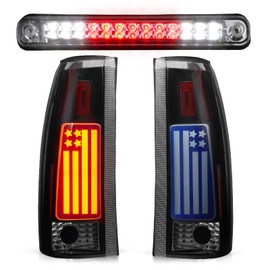 Tail Lights Assembly + 3rd Brake Cargo Light for Chevy GMC C/K 1500 2500 3500 88-99, for Chevy Silverado 94-98, for Blazer 92-94, LED Taillights and High Mount Stop Light Kit, 3 Pcs, Clear Lens