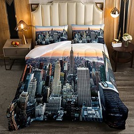 Feelyou New York Soft Comforter Set New York City Manhattan Skyline Cityscape Bedding Set Contemporary Artistic Sunset Landscape Quilt Collection 3Pcs Queen Size