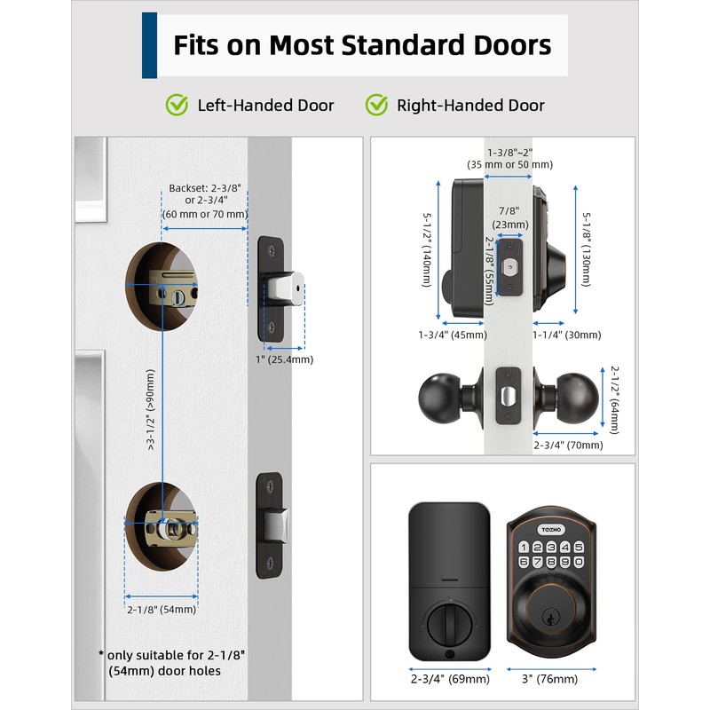 TEEHO TE001K Keyless Entry Door Lock with Handle, Electronic Keypad