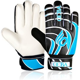 OCBA Soccer Goalkeeper Gloves with Non-Slip Wear-Resistant Latex Material, Strong Grip Football Goalie Training Gloves for Kids & Youth (2, Blue & Black)