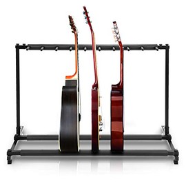 9-Space Foldable Universal Multi Guitar Stand - Guitar Stand Portable Collapsible Instrument Floor Guitar Rack Holder w/ Foam Padding - For Acoustic, Electric, Bass Guitar & Guitar Bag / Case - Pyle