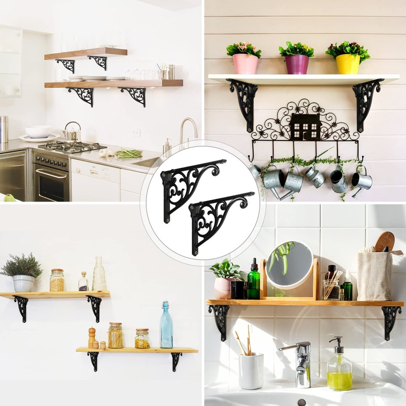 Shelf Brackets 8 Inch 4PCS Heavy Duty Matte Black Wall