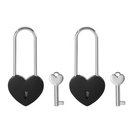 PATIKIL 3.9 Inch Love Locks Heart Padlock with Key Set, 2 Set Single Heart Couple Wishing Lock Love Padlock for Lover Bridge Anniversary Diary Book Card Box, Black