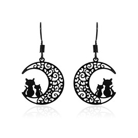 T-ztoss Cat on Moon Fashion Black Earrings - Cute Anime Cartoon Sailor Moon Animal Cat Earrings Gift for Women Jewelry