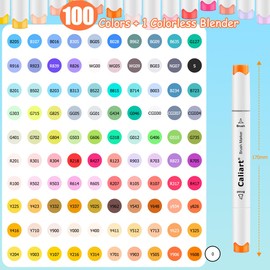 Caliart 101 Colors Alcohol Markers Brush Tip & Chisel, Dual Tip Art Markers Set for Adults Artists Sketch Illustration Coloring Book, Permanent Colored Drawing Pen Art Supplies Christmas Gifts