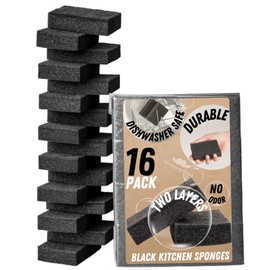 Multipurpose Black Sponges Kitchen, Bathroom by Mustache Dad Non-Scratch Soft Foam for Cleaning eith Scrubber Scrubbing Power - Reusable Dish Sponge for Dish Washing (Bulk 16 Pack, Small Spong)