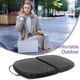 Foldable Gel Seat Cushion for Travel, Portable Chair Cushion of Airy Cooling Gel, Honeycomb Seat Cushion for Stadium & Park Bench, Portable Chair Cushion for Pressure Relief (0.9-Inch Thick, Black)