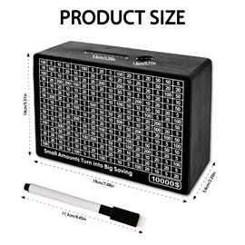 Fidqiog Money Saving Box, 10000 Piggy Bank for Adults and Kids with 8 Save Target Stickers, Wooden Coin Bank with Counter, Reusable Cash Vault Savings Box with 4 Marker Pens