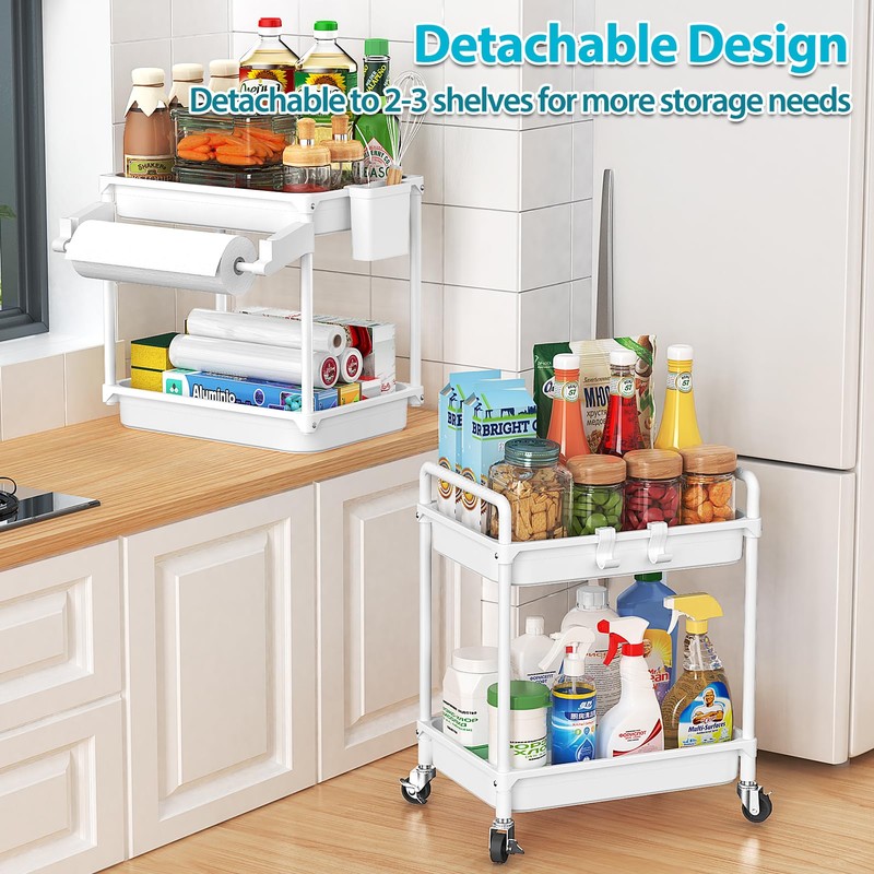 SPACEKEEPER Rolling Storage Cart, 4-Tier Bathroom Organizer Utility Cart Laundry