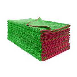 Detailer's Preference All-Purpose Dual Pile Terry Weave Microfiber Towels, Green with Red Trim, 380 GSM 16”x24”, 12-Pack