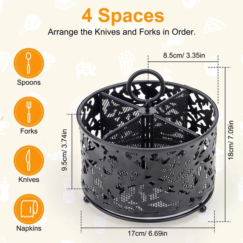 GerayMer 360° Rotating Cutlery Rack, 4 Compartment Silverware Cutlery Caddy,
