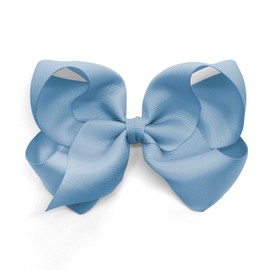 Bownita Girl's' Classic Handmade Grosgrain Hair Bow, Snag-Free, No-Slip, Large Size (French Blue)