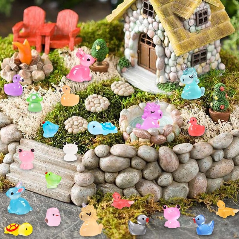 XIMISHOP 113PCS Mini Luminous Resin Animals，Coloful Cute Mini Resin Animals