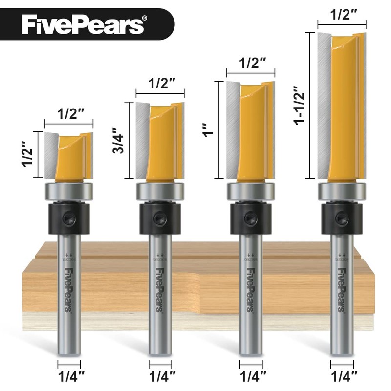 FivePears 4 PCS Pattern Flush Trim Router Bit Set 1/4