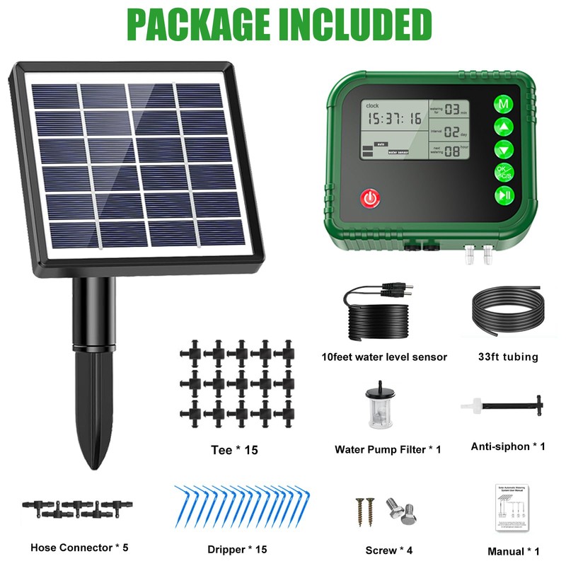 Lewisia Solar Automatic Drip Irrigation Kit with Timer and Water