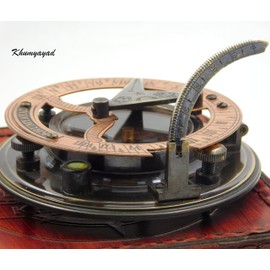 KHUMYAYAD Handmade Brass Sundial Compass Fully Functional with Pure Leather Case