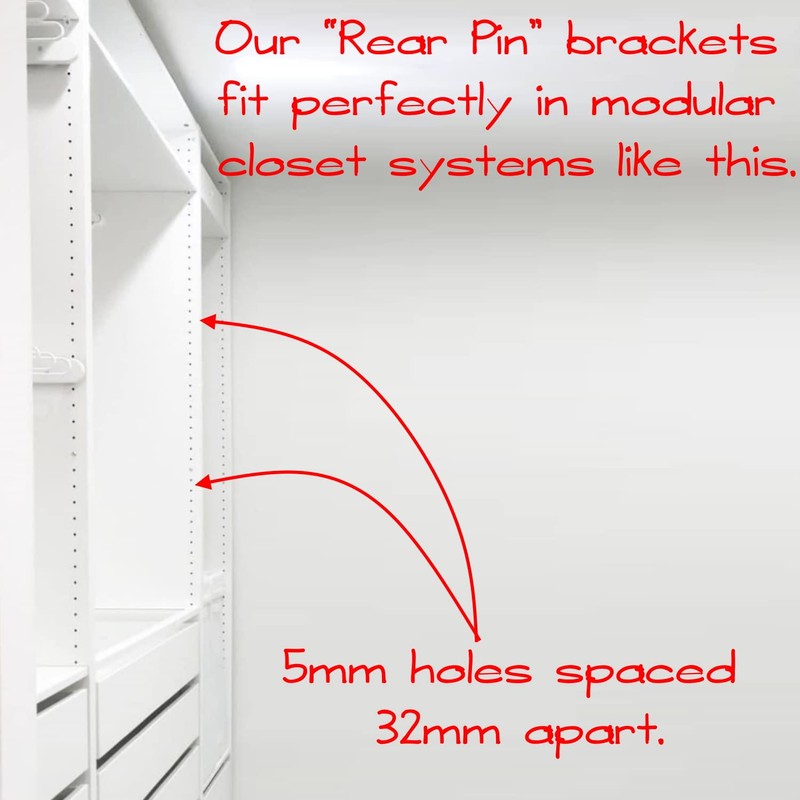 Closet Rod Support Flanges with Rear Pin | Heavy Duty