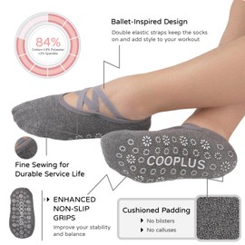 COOPLUS 4 Pairs Yoga Socks for Women Non Slip Grips Pilates Socks for Pure Barre,Ballet,Dance,Barefoot Workout