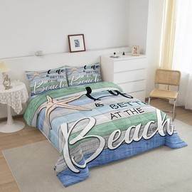 Erosebridal Beach Theme King Comforter Set,Cute Starfish Bedding Comforters & Sets Sea Ocean Themed Duvet Coastal Sealife Quilt Comforter,Vintage Rustic Farmhouse Decor Colorful Striped Bedroom Decor