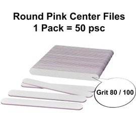 AMT 50 PCS Round White Nail Files 80/100, White Grit, for Acrylic Nails, Emery Boards for Nails, 80/100 Grit Nail File (50 PCS Nail Files) (Grit 80/100 (Round, Pink Center)