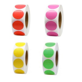 2000 Pcs Dot Stickers 25mm Small Stickers Circle Round Removable Color-Code Dots Stickers Label Sticker for Office Scrapbooking Gift Bags Envelope, 500Pcs/Roll, 4 Colors (Red, Pink, Yellow, Green)