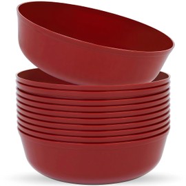 Blue Sky Edge Cranberry Bowls - 16 oz (10 Count) Disposable Round Plastic Bowls for Parties, Events & Special Occasions