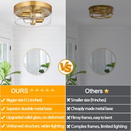 Flush Mount Ceiling Light Fixtures, 2-Light Gold Ceiling Mount for Farmhouse with Seeded Glass Lampshade, Industrial Flush Mount Light Fixture Farmhouse for Hallway, Kitchen, Entryway and Foyer