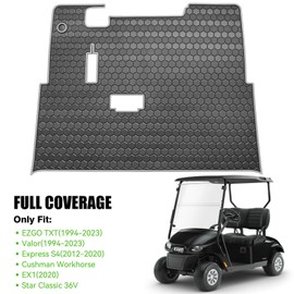 EZGO TXT Golf Cart Full Coverage Floor Liner Mat, fits EZGO TXT (1994+), Valor(1994+), Express S4(2012-2020), Cushman Workhorse, EX1(2020), Thick Anti-Slip Rubber, Grey Trim