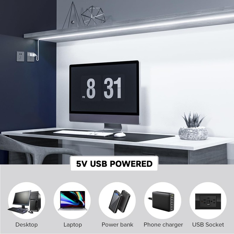 BTF-LIGHTING FCOB USB Powered Cool White 6000K COB LED Strip