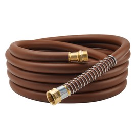 Guitrees Garden Hose 25FT x 5/8", Heavy Duty Rubber Hose, Water Hose with Five Layered Braiding, Male to Female Fittings, 1000PSI Burst, 300PSI Working (Brown)