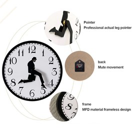KASCLINO Silly Walk Wall Clock, Home Decor Walking Silent Wall Clock Battery Powered, Round Silent Modern Wall Clocks Wooden Craft, for Bedroom Kitchen Living Room School Gifts(Black)