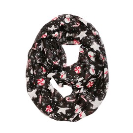 Wrapables Lightweight Winter Holiday Infinity Scarf, Snowman & Snowflakes Black
