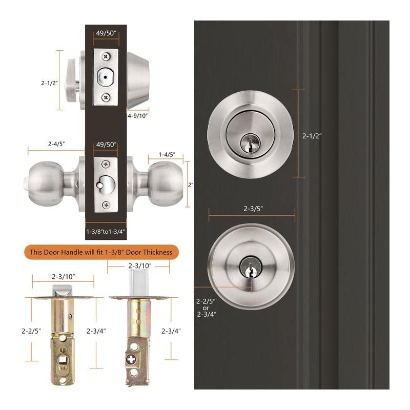 Probrico 6 Pack-Front Door Entry Knobs and Deadbolt Combination Set,keyed