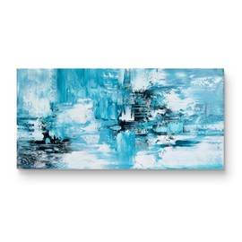 TBHAPY Blue Modern Abstract Painting Canvas Wall Art Hand Painted 3D Oil Painting For Living Room Bedroom Decor (40 x 20 inch)