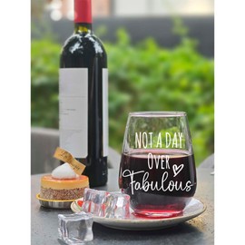 Vagafilla Not A Day Over Fabulous Wine Glass Gift 15oz, Funny Novelty Birthday Christmas Gift for Women Sister Wife Friend Mom Aunt BFF Boss Coworkers Grandma Friends Wife Female-93